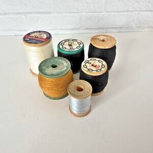 Vintage Wood Thread Spools Lot of 6 J&P Coats & Clarks Richardson's Black